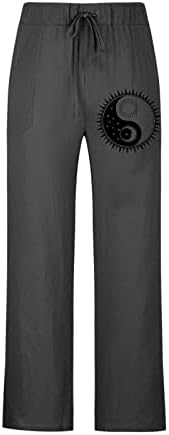Muške lanene hlače, muške ležerne lanene hlače elastični struk za crtanje tiskane pamučne hlače plaža joga duge hlače