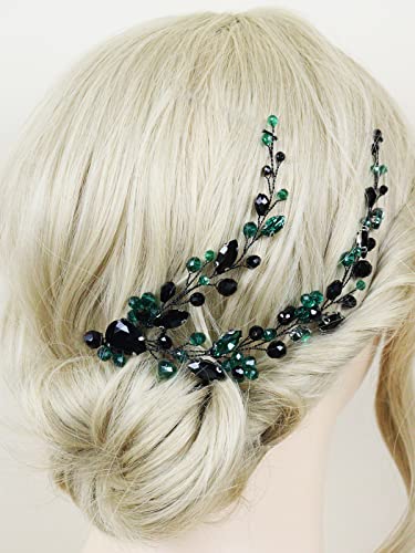 + Ručno rađena crno-zelena traka za glavu od rhinestona gotička tijara vintage Dragulji za kosu pokrivala za glavu za zabavu,
