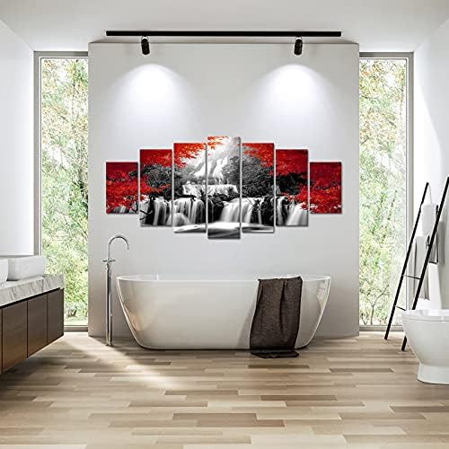 XLARGE 7 komada Crni i crveni vodopad platno zidna umjetnost Priroda Forest Slika Okviri uokvireno i ispruženo slikanje za