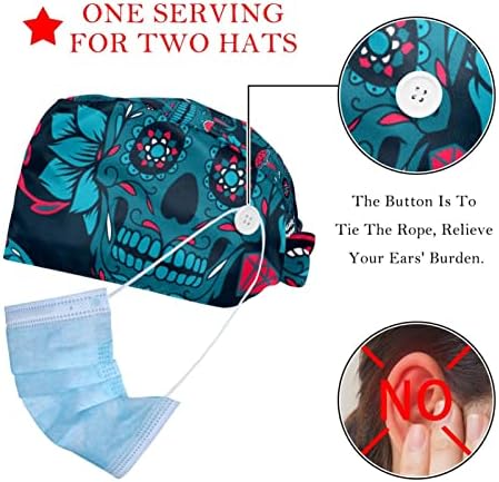 Oeldjfngsdc 2 pakira plavu i crvenu lubanju radnu kapu s gumbima za žene/muškarce znoj podesive kravate stražnji bouffant