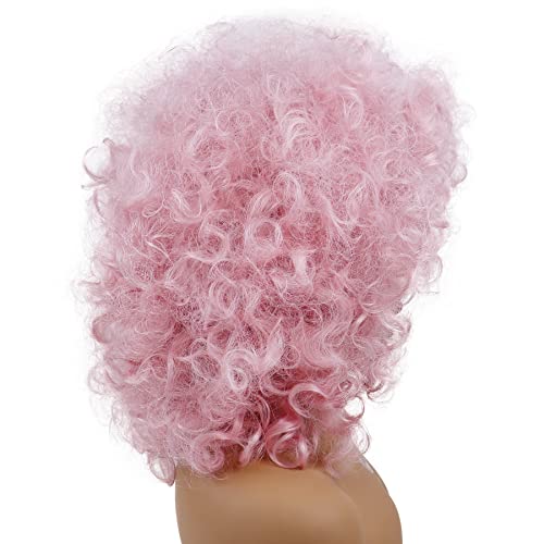 Opuštene afro Perike ružičasta kovrčava perika za žene elastična pahuljasta kovrčava perika sa šiškama kostim za Noć vještica