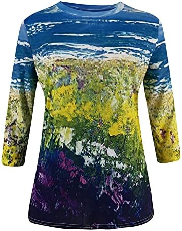 Žene modno jeseni tiskani rukav za rukave srednje duljine dame kontrastna boja Crewneck casual plus size tunika bluza vrhovi