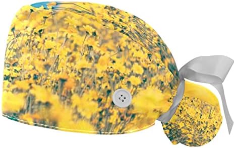 Ženska podesiva radna kapa od 2 komada s gumbima i sportskom vrpcom, Jedna veličina, lijepo žuto cvijeće