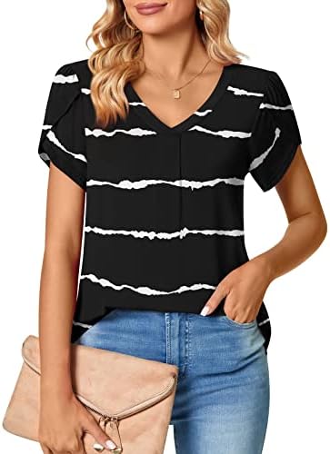 Ženske ljetne majice lakate rukave v vrat casual vrhovi poslovni okrugli vratni print bluze osnovne majice