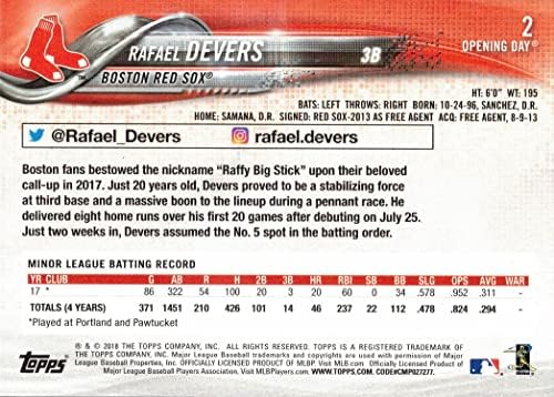 2018 Topps Dan otvaranja bejzbol 2 Rafael Devers Rookie Card