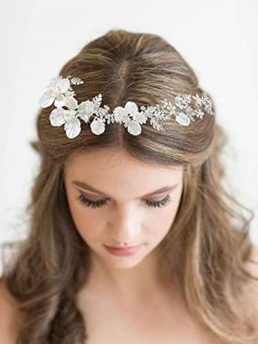 Vjenčana traka za glavu mladenke s cvjetnim uzorkom srebrna vinova loza kristalni list vjenčano pokrivalo za glavu s cvjetnim