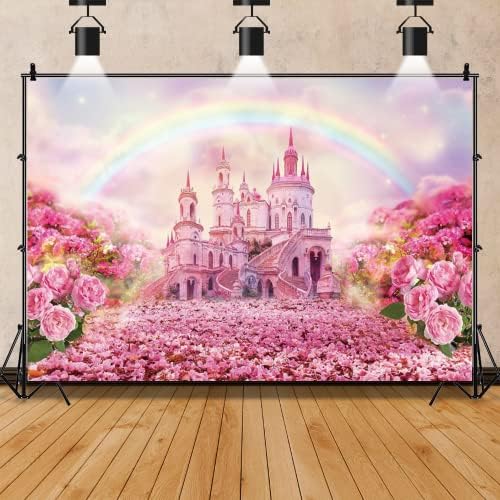 Fantastičan dvorac Pozadina ružičasti cvijet proljetni vrt sanjivi dvorac Zemlja čudesa Dugin oblak Slatka princeza djevojka