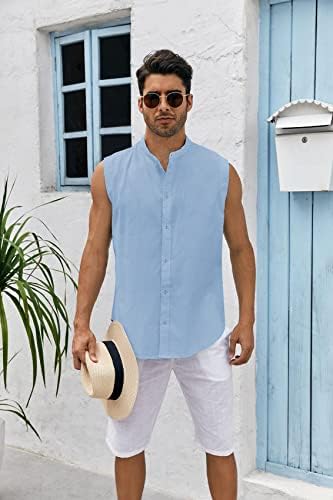 Bbalizko muški gumb bez rukava dolje košulje laneno pamučno ljeto plaže osnovna majica majice majice