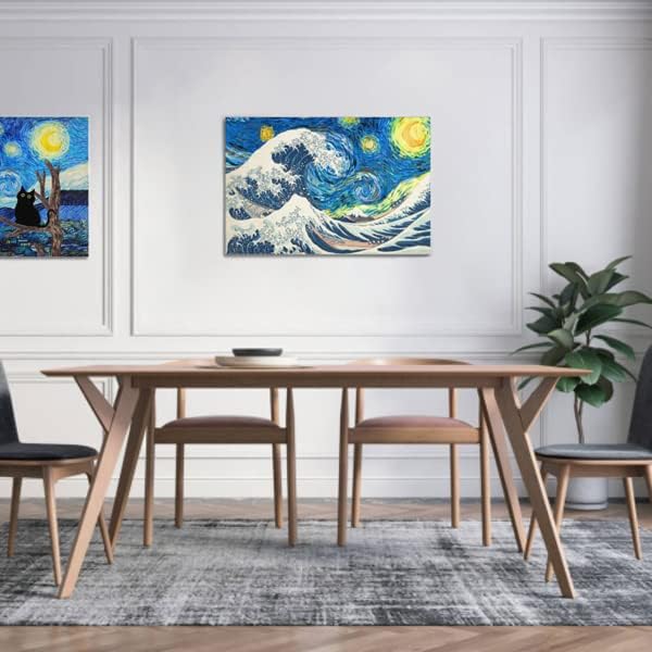 Weershun van Gogh Set od 3 slike ulja na platnu na platnu Zvjezdane noći Veliki val Off Kanagawa plakat platna 90s zidna