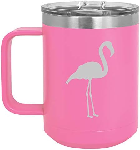 Putnička šalica za kavu od 15 oz, s ručicom i poklopcem vakuumom izoliranim nehrđajućim čelikom Flamingo
