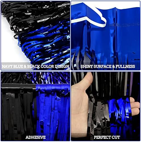 4 pakiranja 3,3 ft. 8,2 ft. ukrasi za maturalnu zabavu plavo-crne zavjese s resama od folije s šljokicama za dom na otvorenom