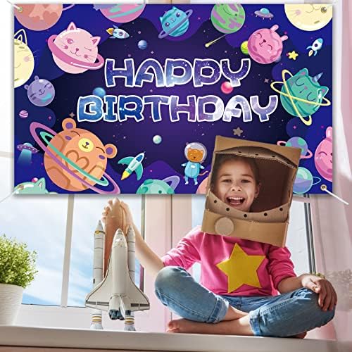 Svemirski natpis Sretan rođendan pozadinski ukrasi pribor za proslavu rođendana za djecu mačka mačka galaksija svemirska