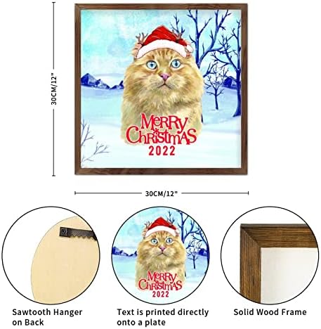 Uokvireni božićni znakovi Djeda šešir Slatka mačka Snowscape Vintage Wood Frame Vintage Božićni dekor za sezonski ukras za